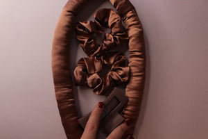 Brown - Heatless Hair Curling Set with Scrunchie and Hair Clip - Silk Curling Ribbon