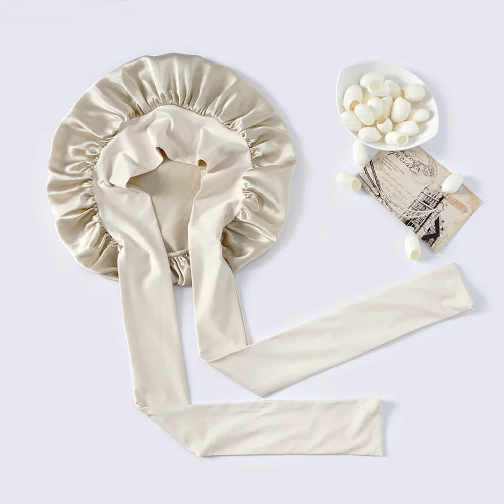 Aura Silk Co: 100% Mulberry Silk Sleeping Bonnet for Curly Hair – Adjustable & Damage-Free Hair Care