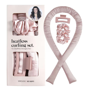 Pink - Heatless Hair Curling Set with Scrunchie and Hair Clip - Silk Curling Ribbon